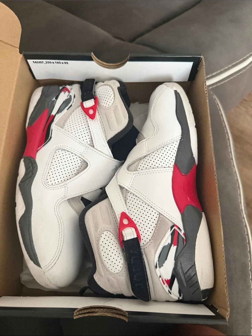 Jordan 8 Retro Kids White/Black/Red Basketball Sneakers